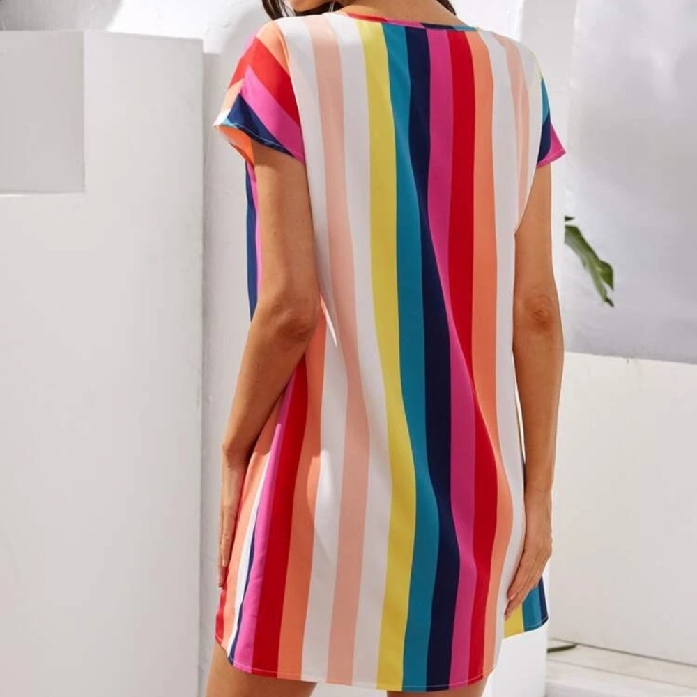 Rainbow colorful striped mini tunic dress pride - Picture 3 of 3